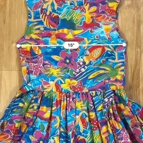 Vintage 90s CAROLINE CLASSICS GIRLS Dress SIZE 14 Bright Beach Floral Adult XS - Picture 5 of 9